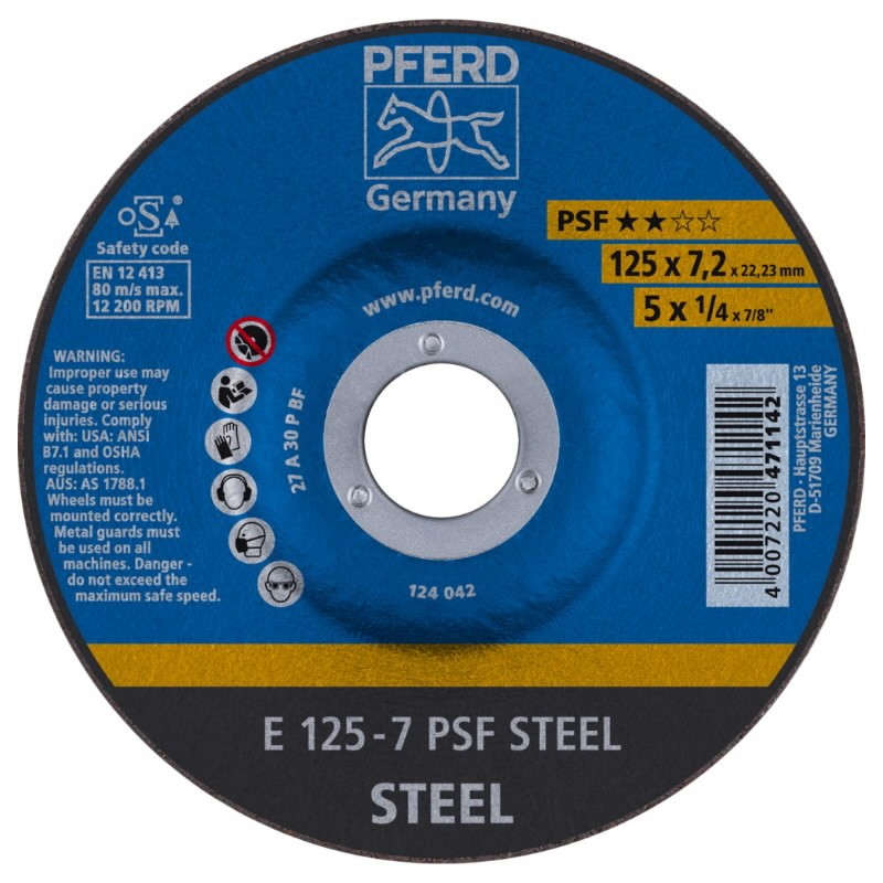 Šlifavimo diskas 125x7,2mm PSF Steel 125x7,2mm, Pferd