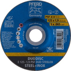 Pjovimo ir šlifavimo diskas plienui PSF DUO Steelox 125x1,9mm, Pferd